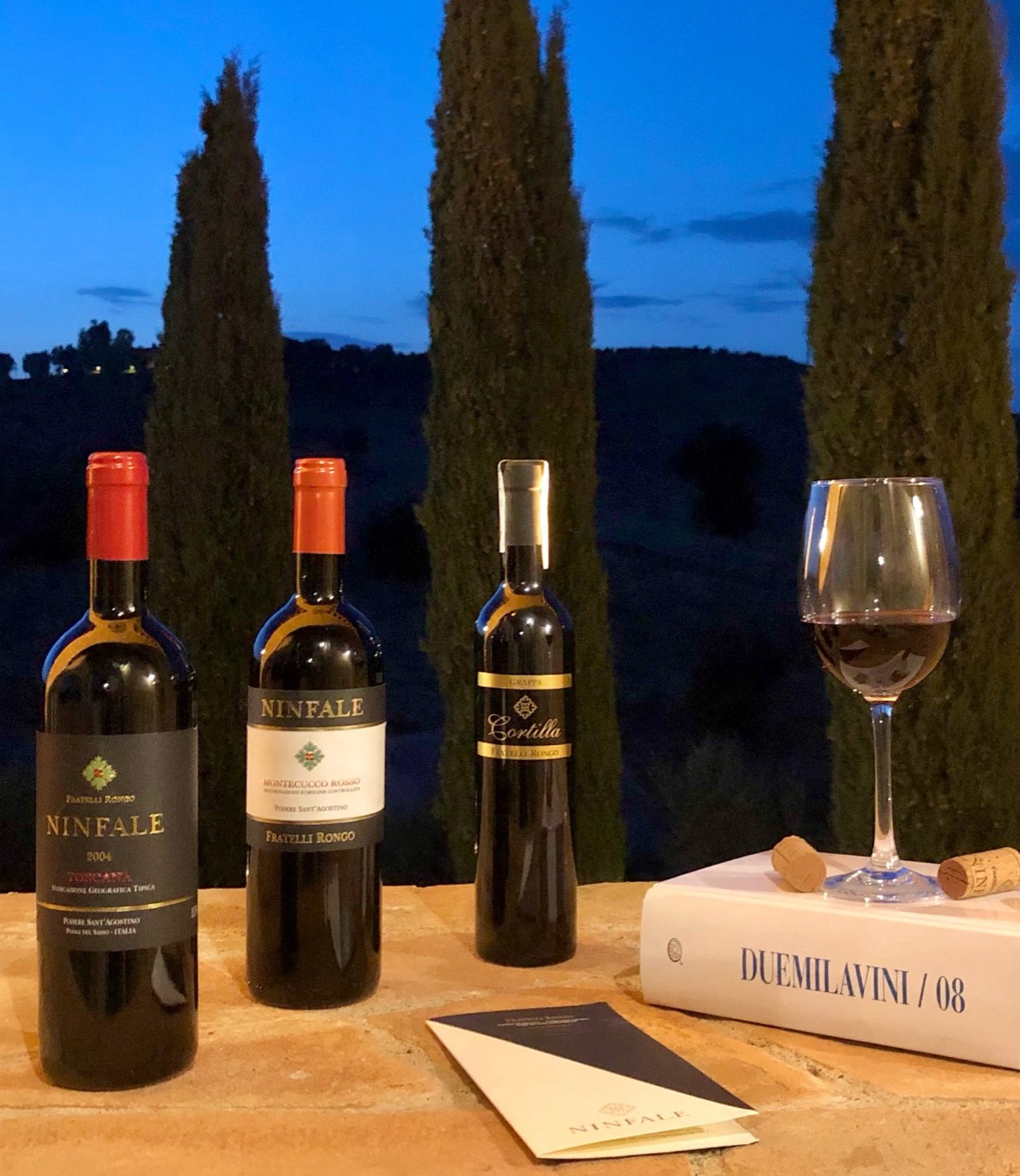 Three labels at dusk